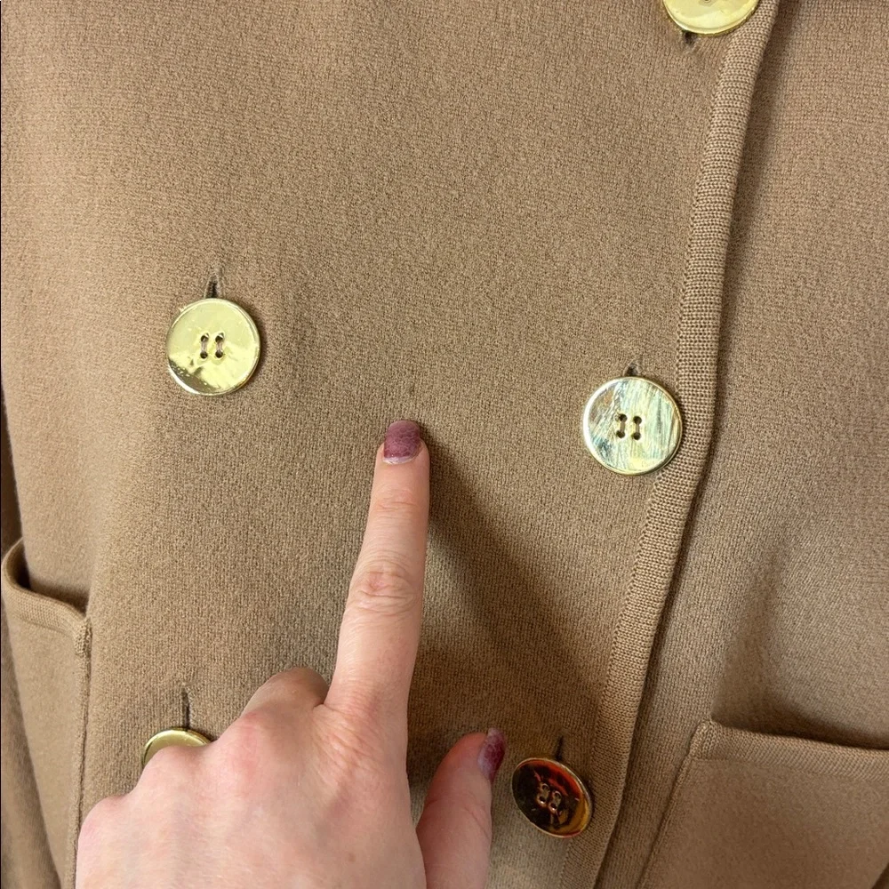 ANDREA JOVINE Camel Wool Cropped Peacoat Jacket Gold Buttons - Size L - Picture 7 of 10